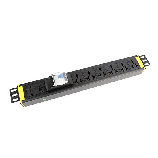 1U 6 way Cabinet PDU with Earth Leakage protection and Power Light 250V, 16A Universal