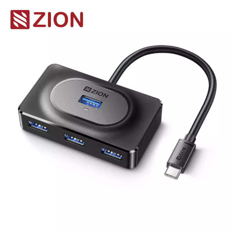 Type-C 3.0 Square 4-Port Hub Black High Speed USB-C Hub for Expanding Connectivity with Modern Design